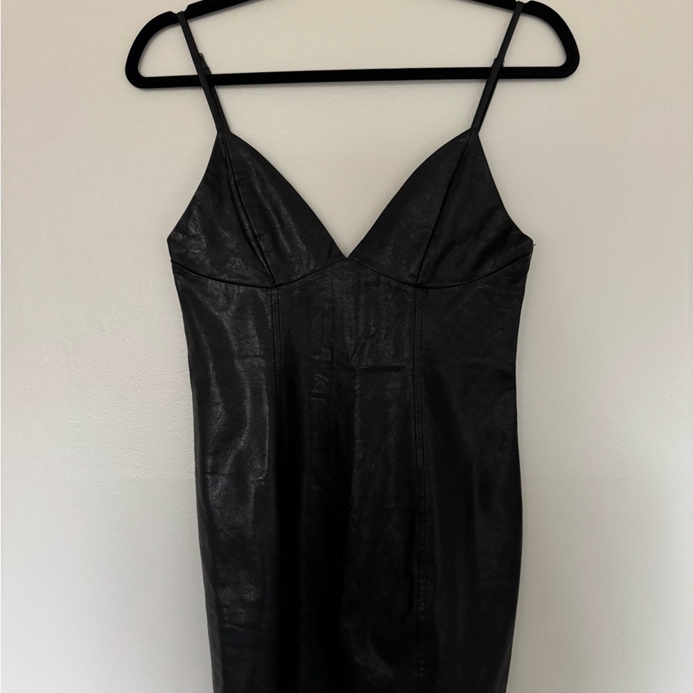by the way. Black Faux Leather Dress